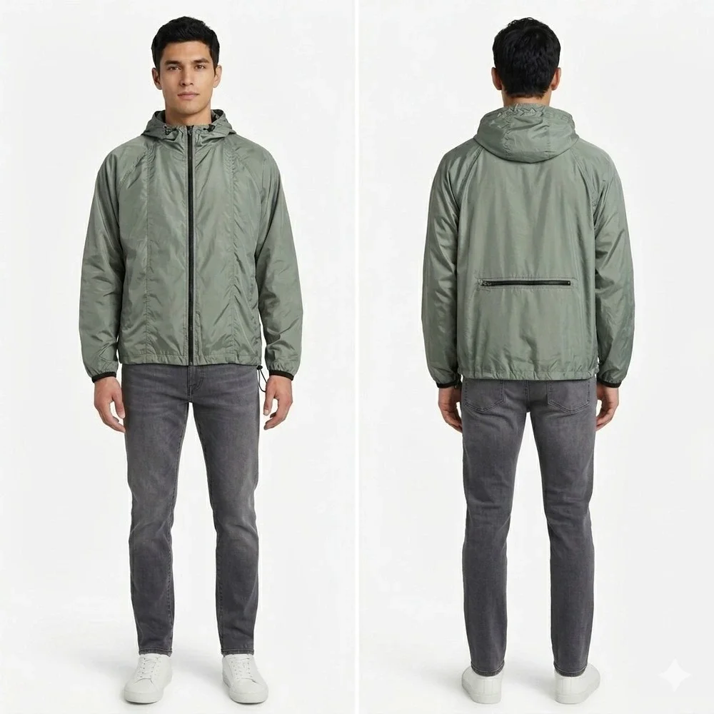 Banana Republic Jacket Men's Medium Green Full Zip Windbreaker Packable (Flaws)